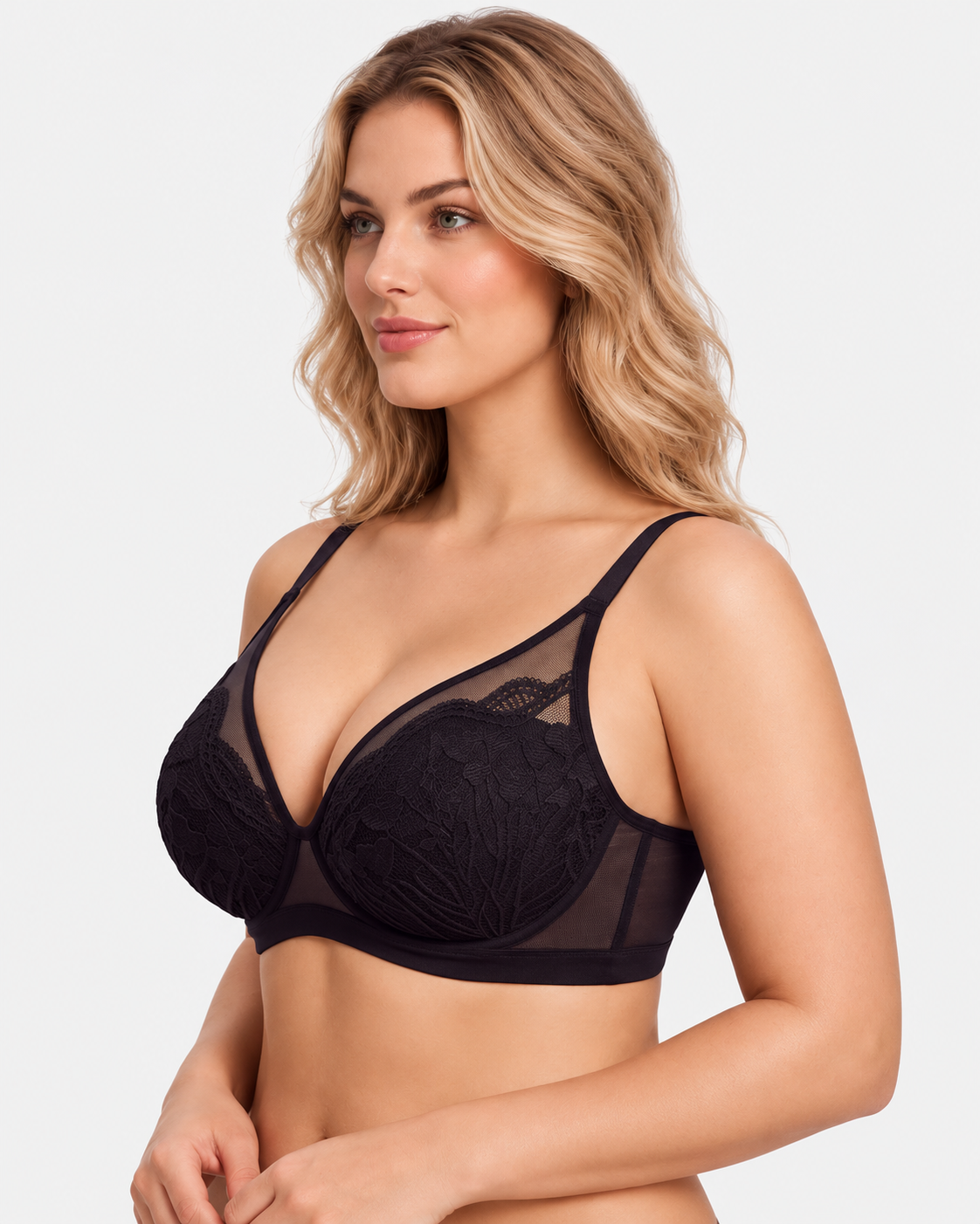 Floral Lace Plunge V-Neck Support Bra
