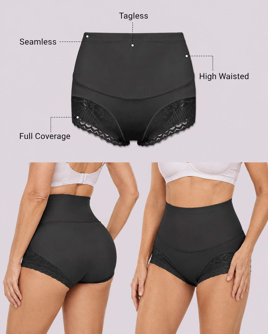 Tummy Control High-Waist Lace Panel Shaping Briefs