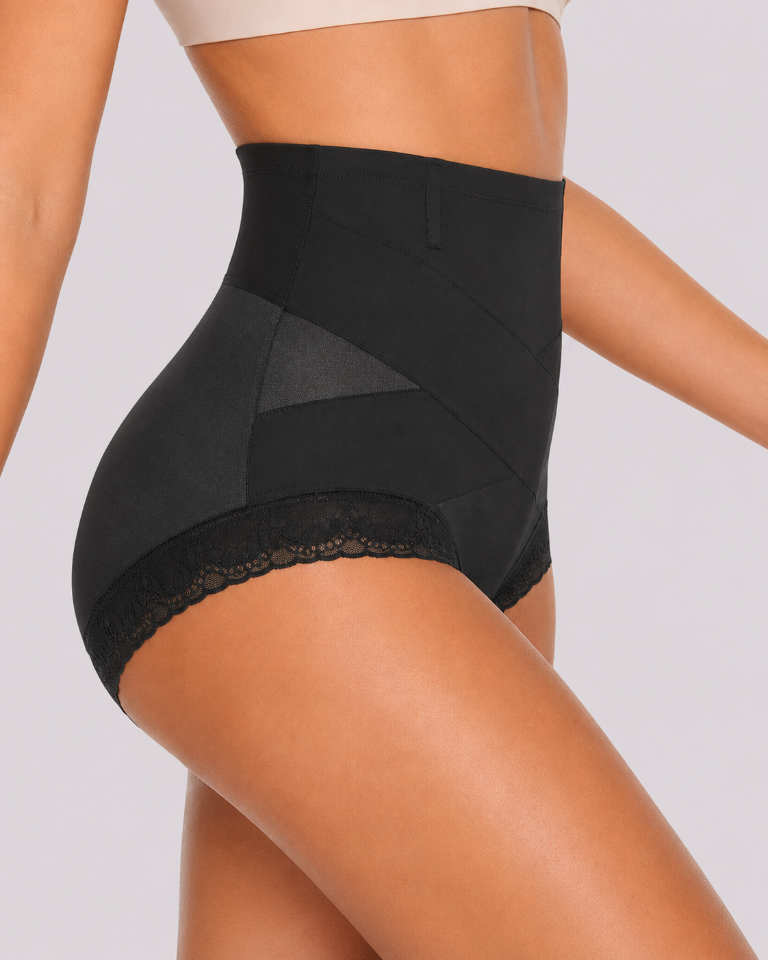 High Waist Tummy Control Lace Trim Shaping Panties