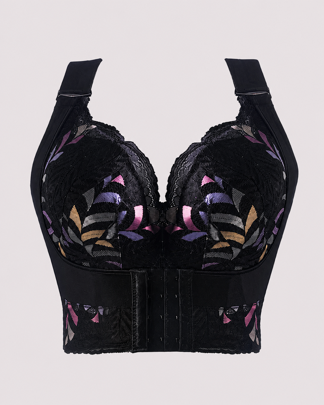 Front Closure Push Up Wireless Lace Embroidered Full Coverage Bra
