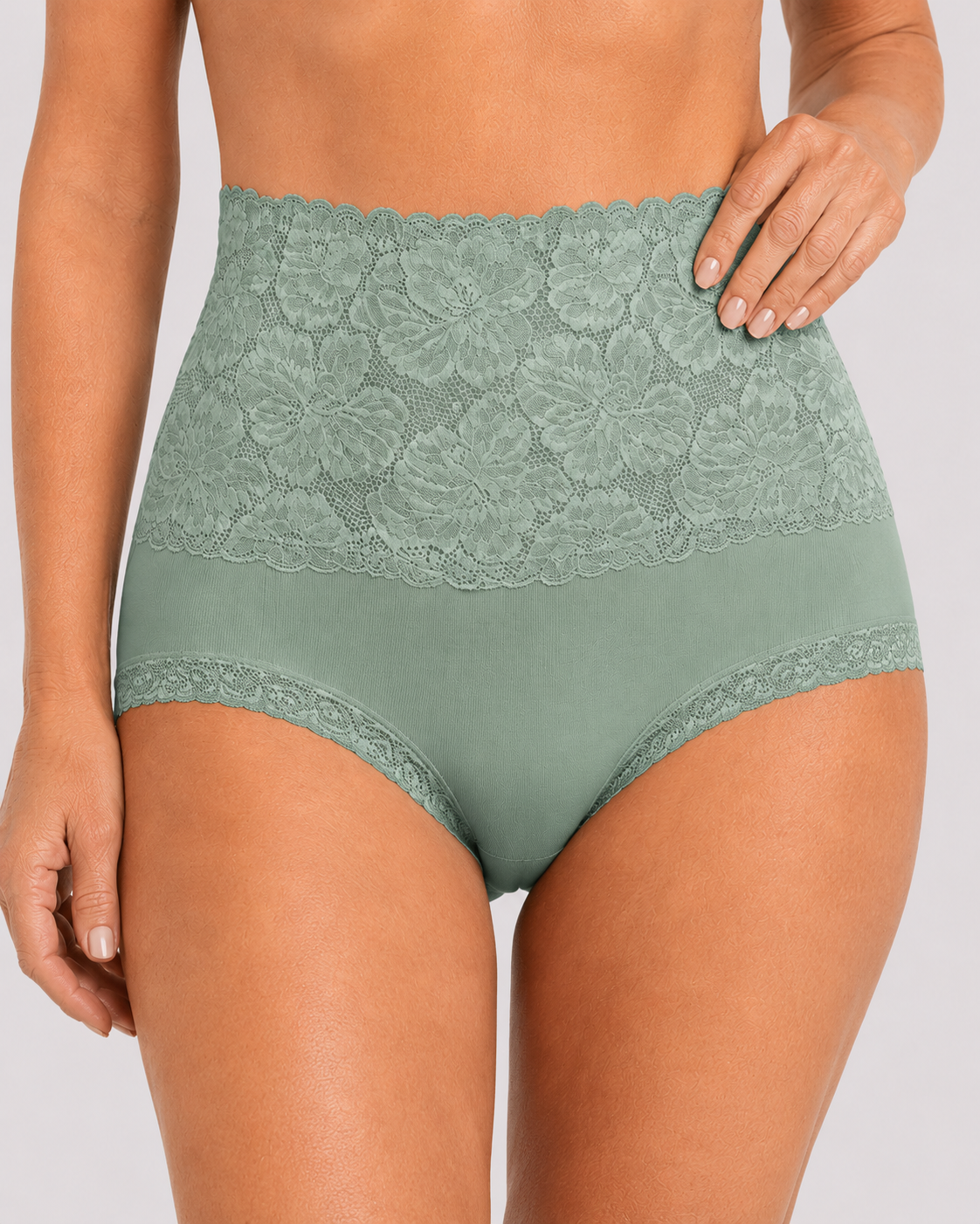 High Waist Tummy Control Lace Cotton Briefs