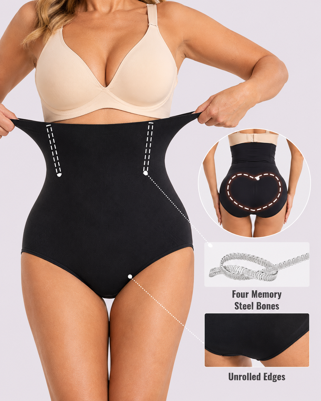 Waist-Slimming High-Rise Ribbed Butt-Lift Shaping Panties