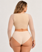 Back Smoothing Front-Closure Long-Sleeve Top