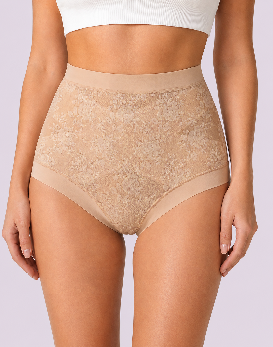 Tummy-Smoothing High-Waist Breathable Lace Briefs