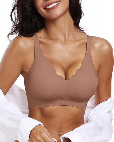 Wireless Lift Scalloped V-Neck Seamless Bra