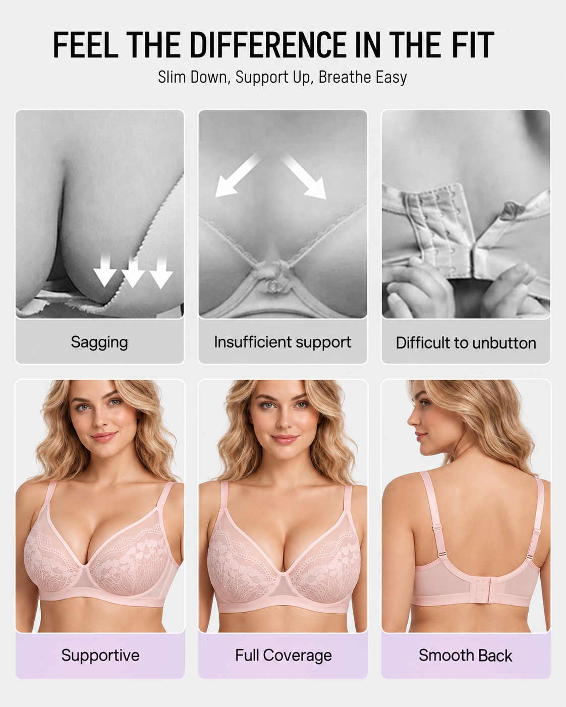 Floral Lace Plunge V-Neck Support Bra
