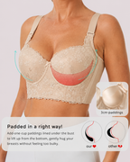 Push-Up Padded Floral Lace Longline Bra
