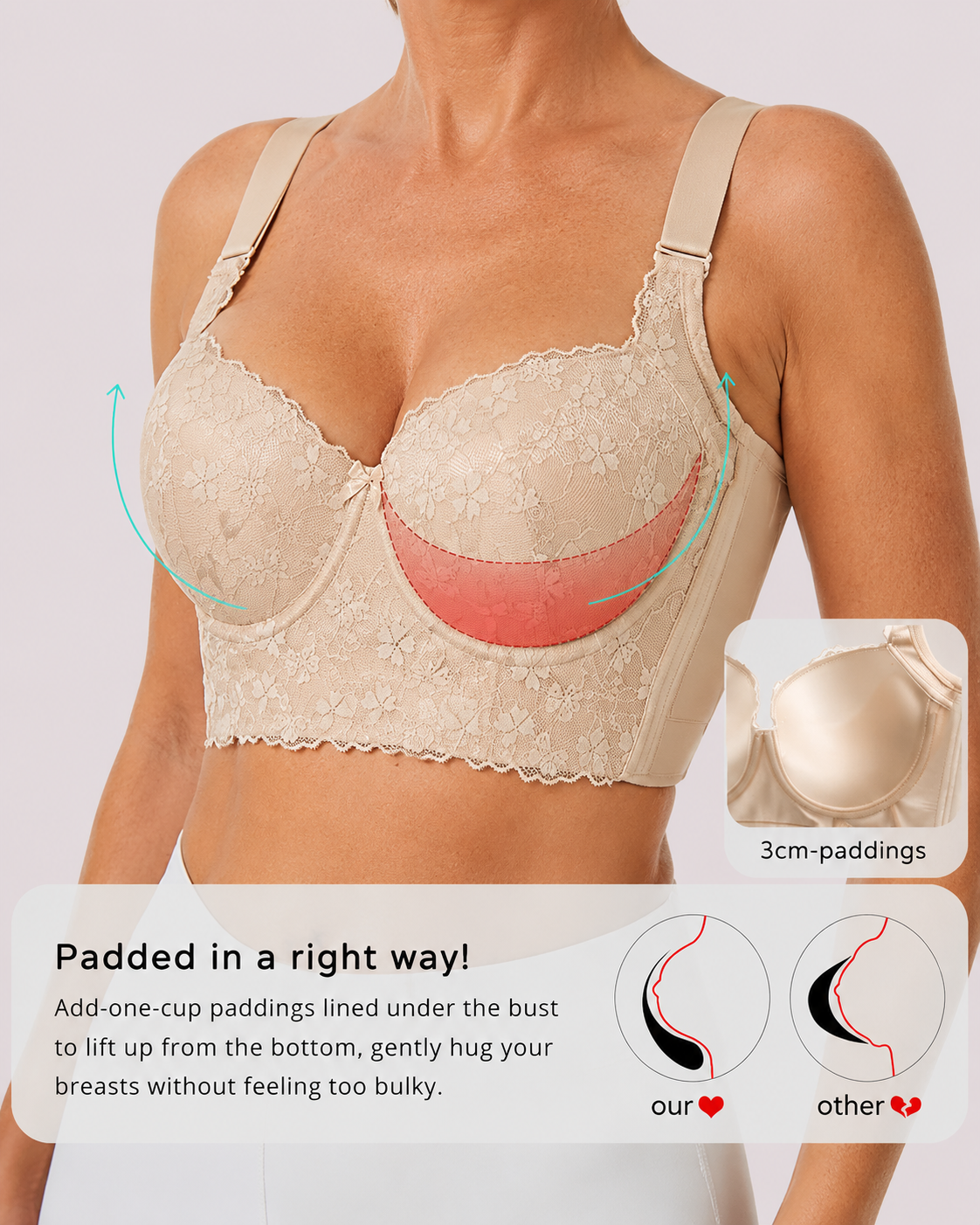 Push-Up Padded Floral Lace Longline Bra