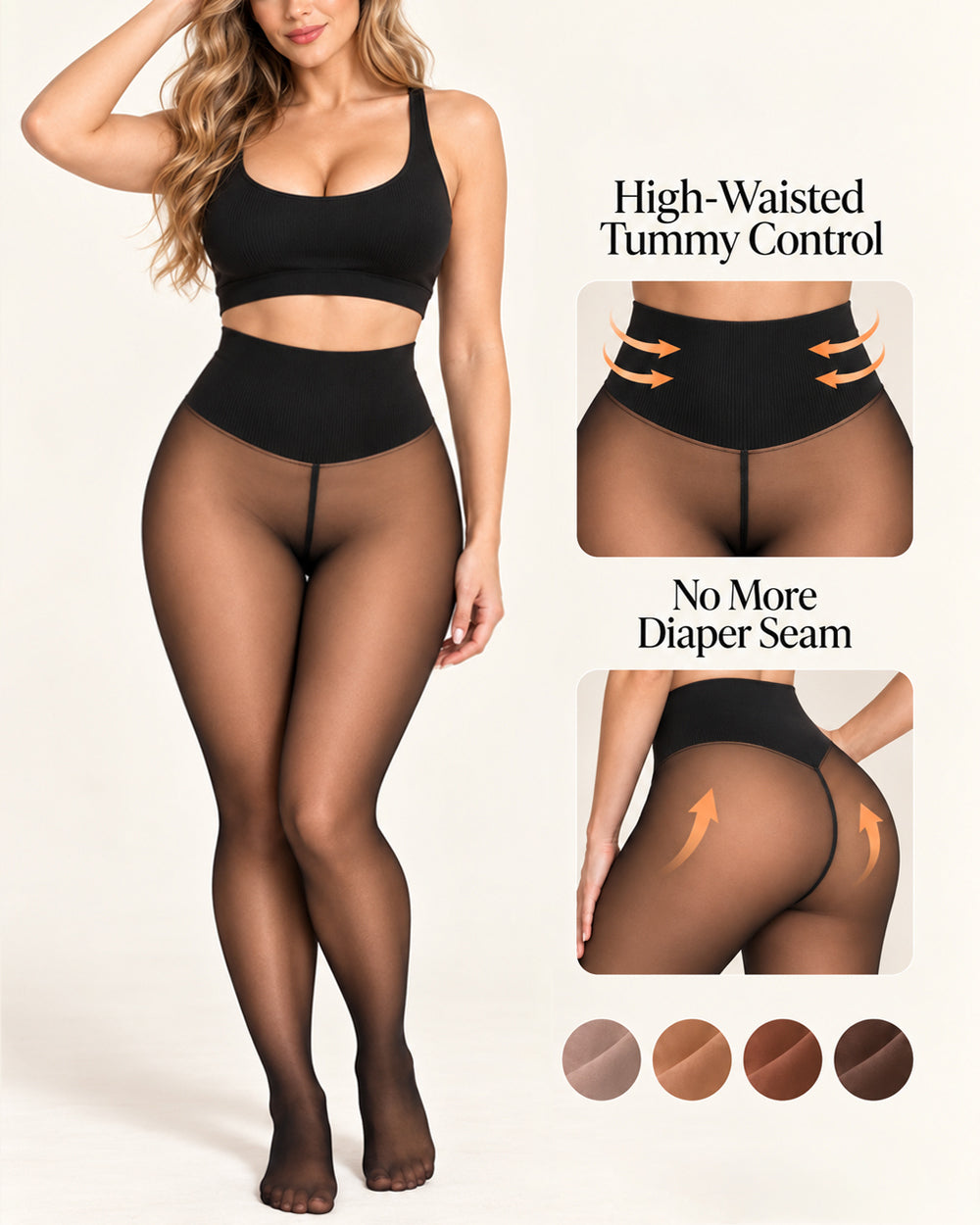 Fleece-Lined Sheer Look Thermal Leggings Main image