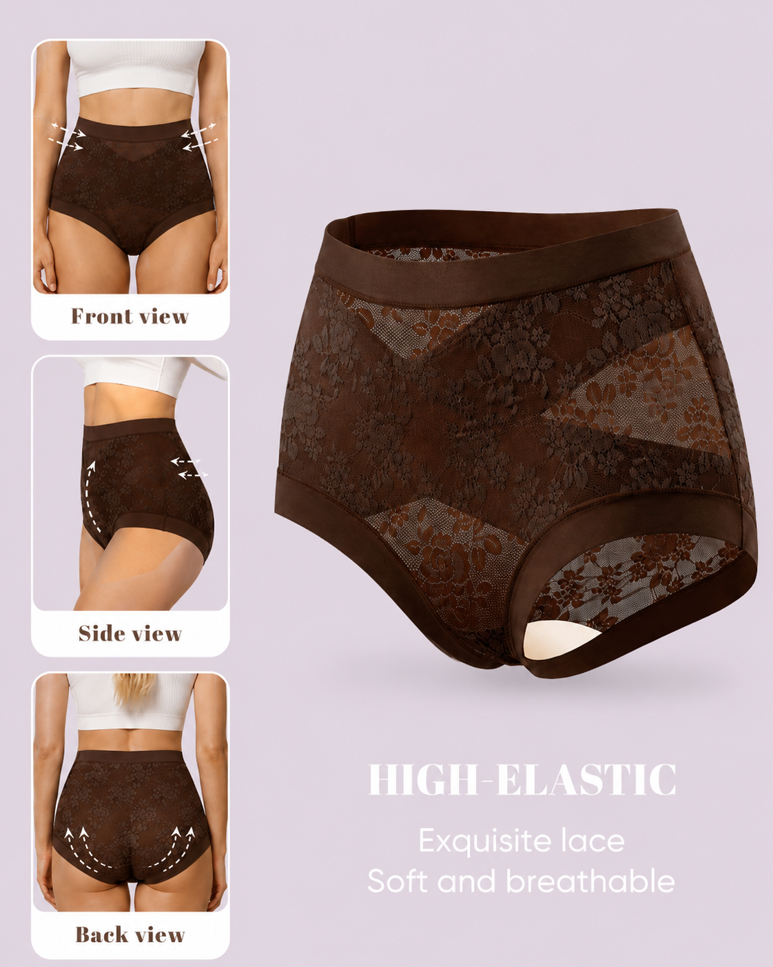 Tummy-Smoothing High-Waist Breathable Lace Briefs