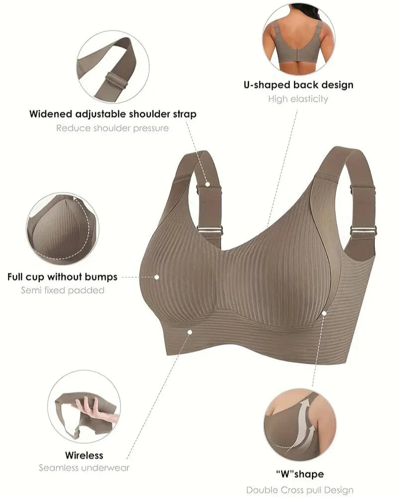 Wireless Lift Wide-Strap Seamless Support Bra