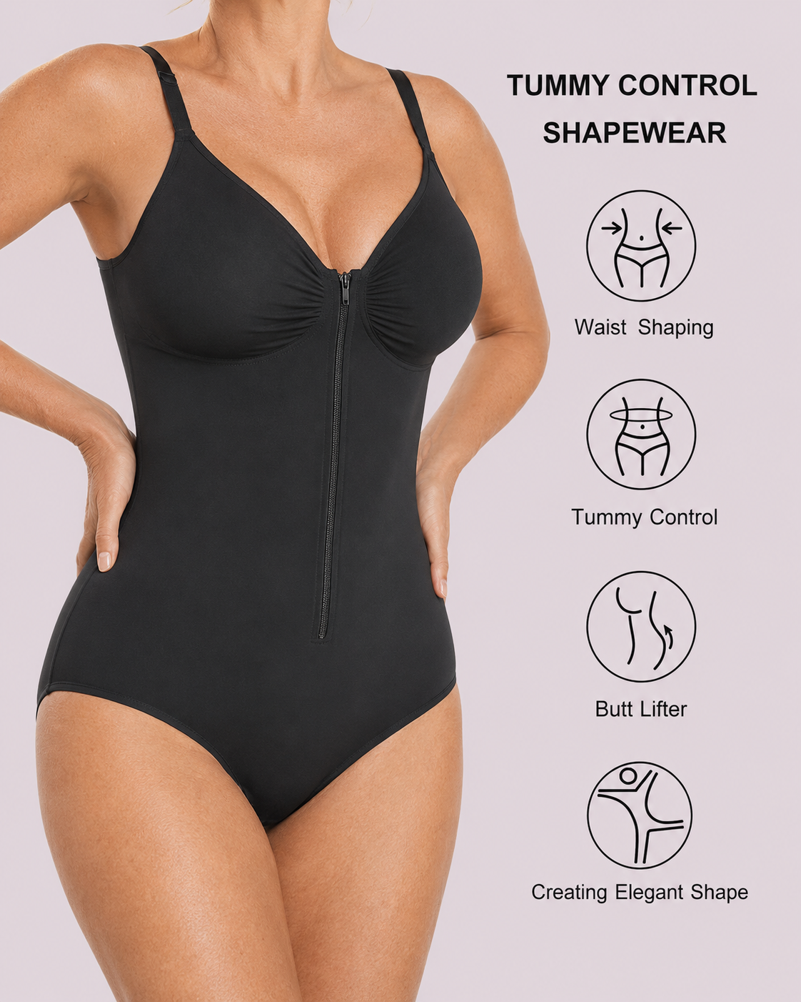 Seamless Firm Compression Body Shaper with Zipper Front