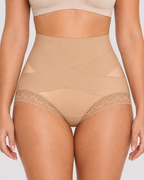 High Waist Tummy Control Lace Trim Shaping Panties