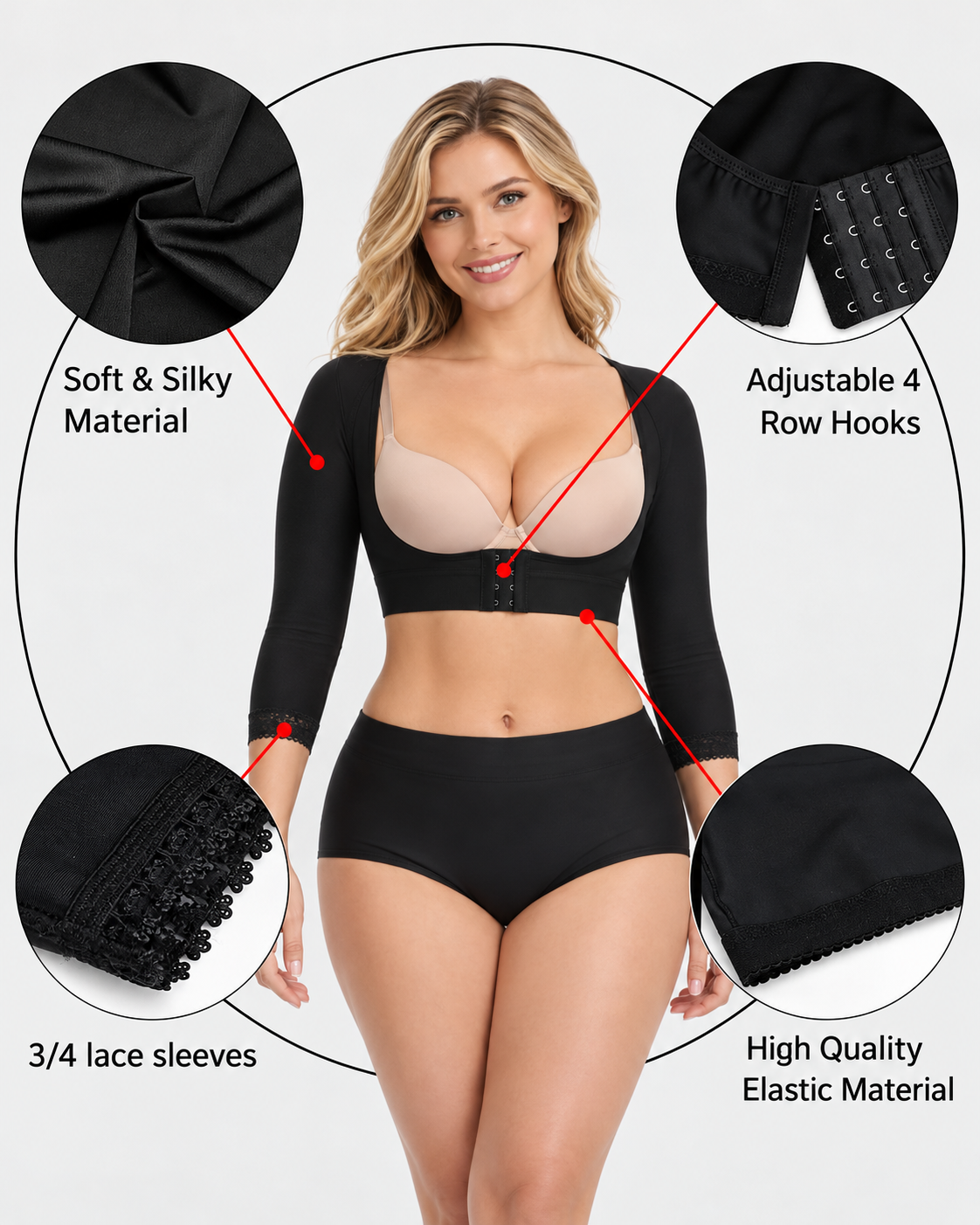 Arm Shaper Compression Sleeves with Front Closure