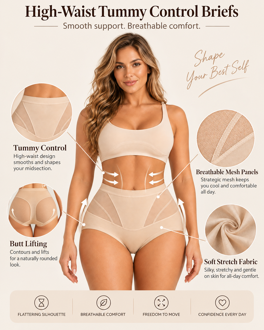 High-Waisted Tummy Control Mesh Shaping Panties