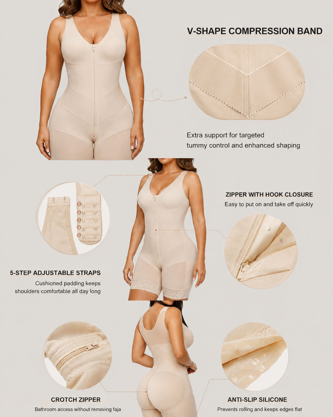 Firm Tummy Control Breathable Zip Front Bodysuit Shapewear