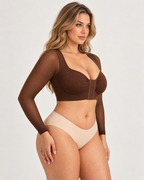 Back Smoothing Front-Closure Long-Sleeve Top