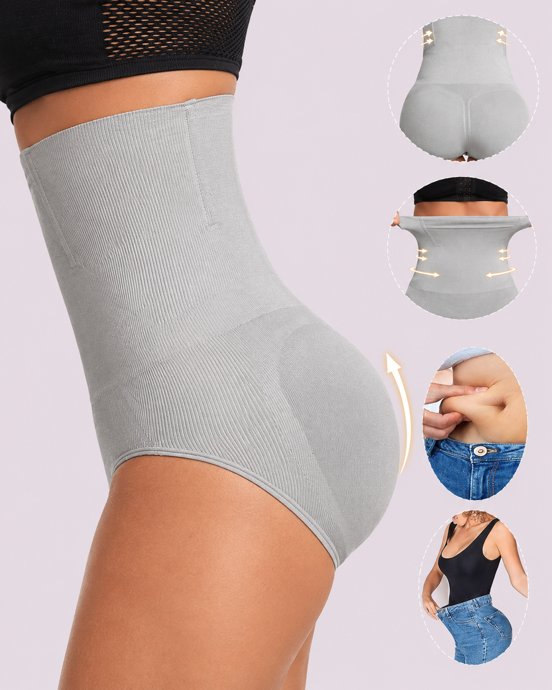 Waist-Slimming High-Rise Ribbed Butt-Lift Shaping Panties