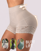 Tummy-Sculpting Cross-Compression High-Waist Lace Shaper Shorts