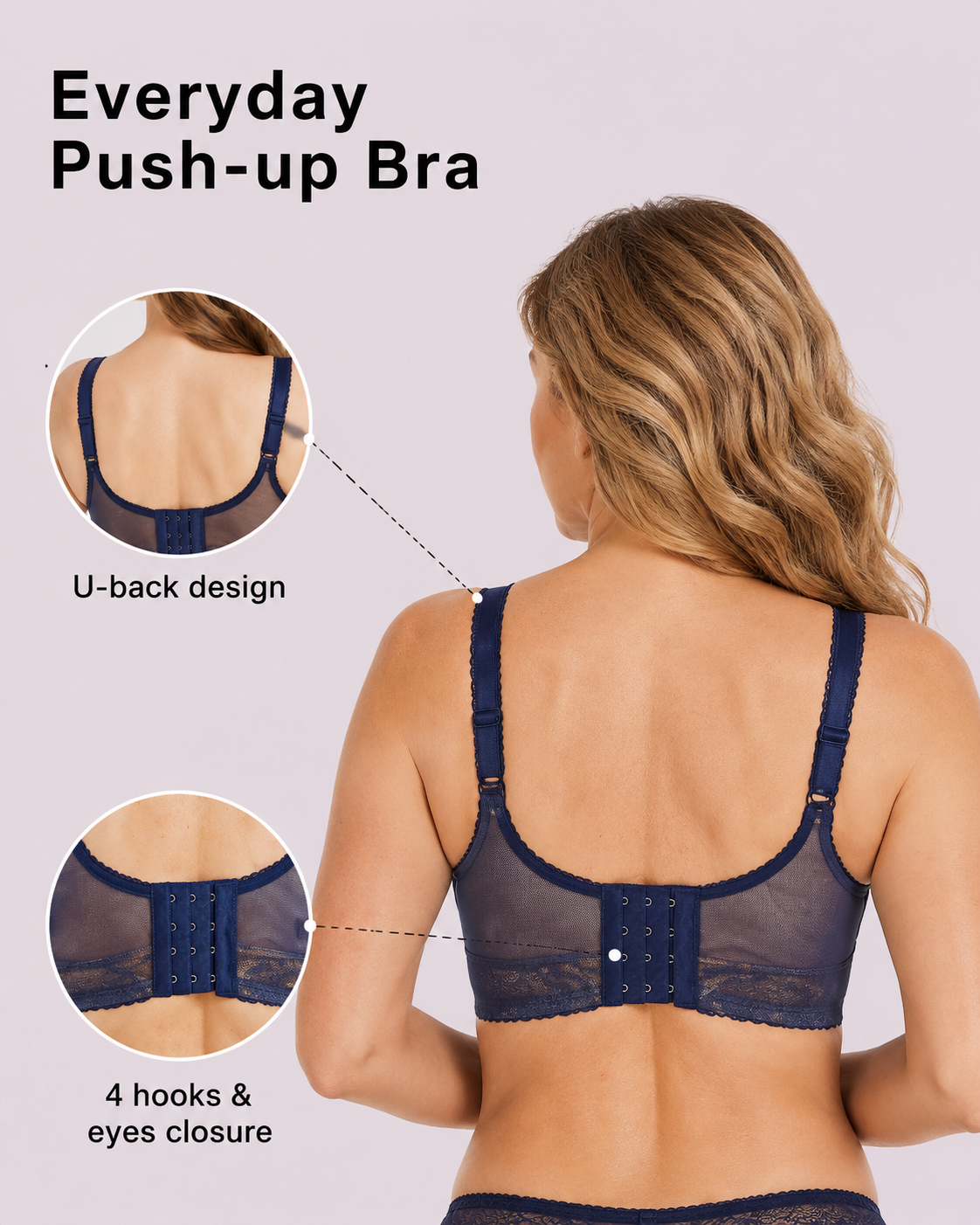 Push-Up Floral Lace Wide-Strap Support Bra