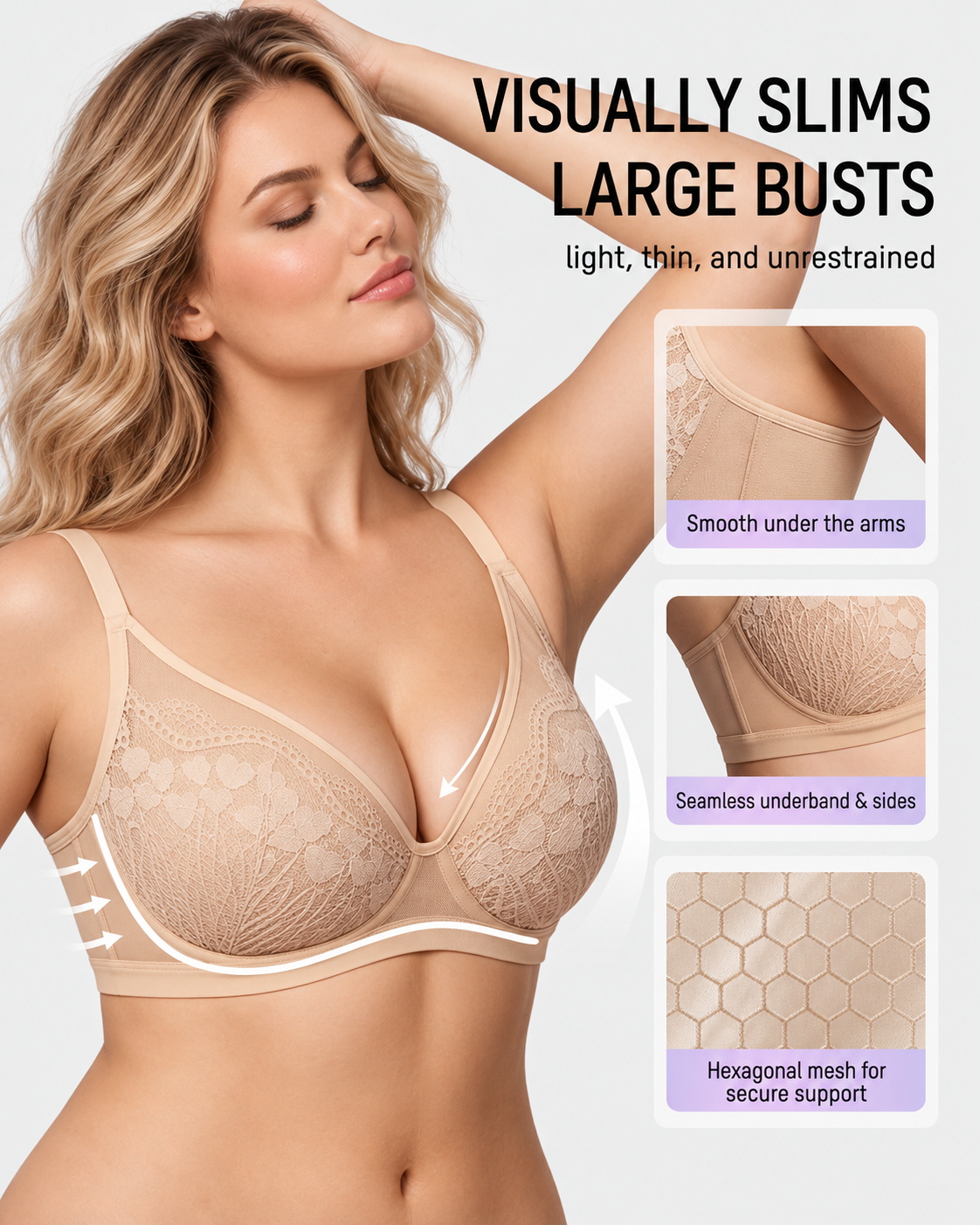 Floral Lace Plunge V-Neck Support Bra
