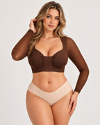 Back Smoothing Front-Closure Long-Sleeve Top