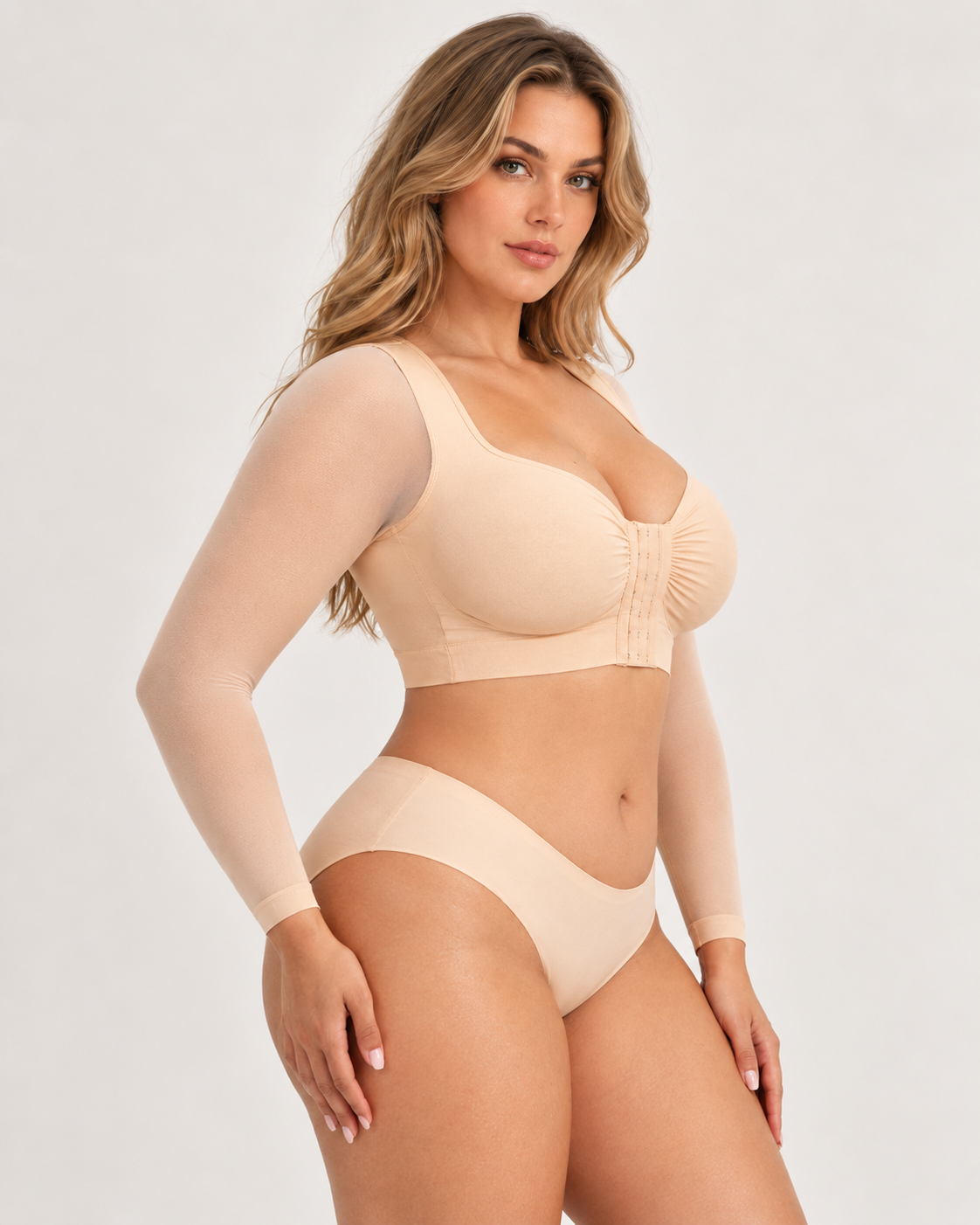 Back Smoothing Front-Closure Long-Sleeve Top