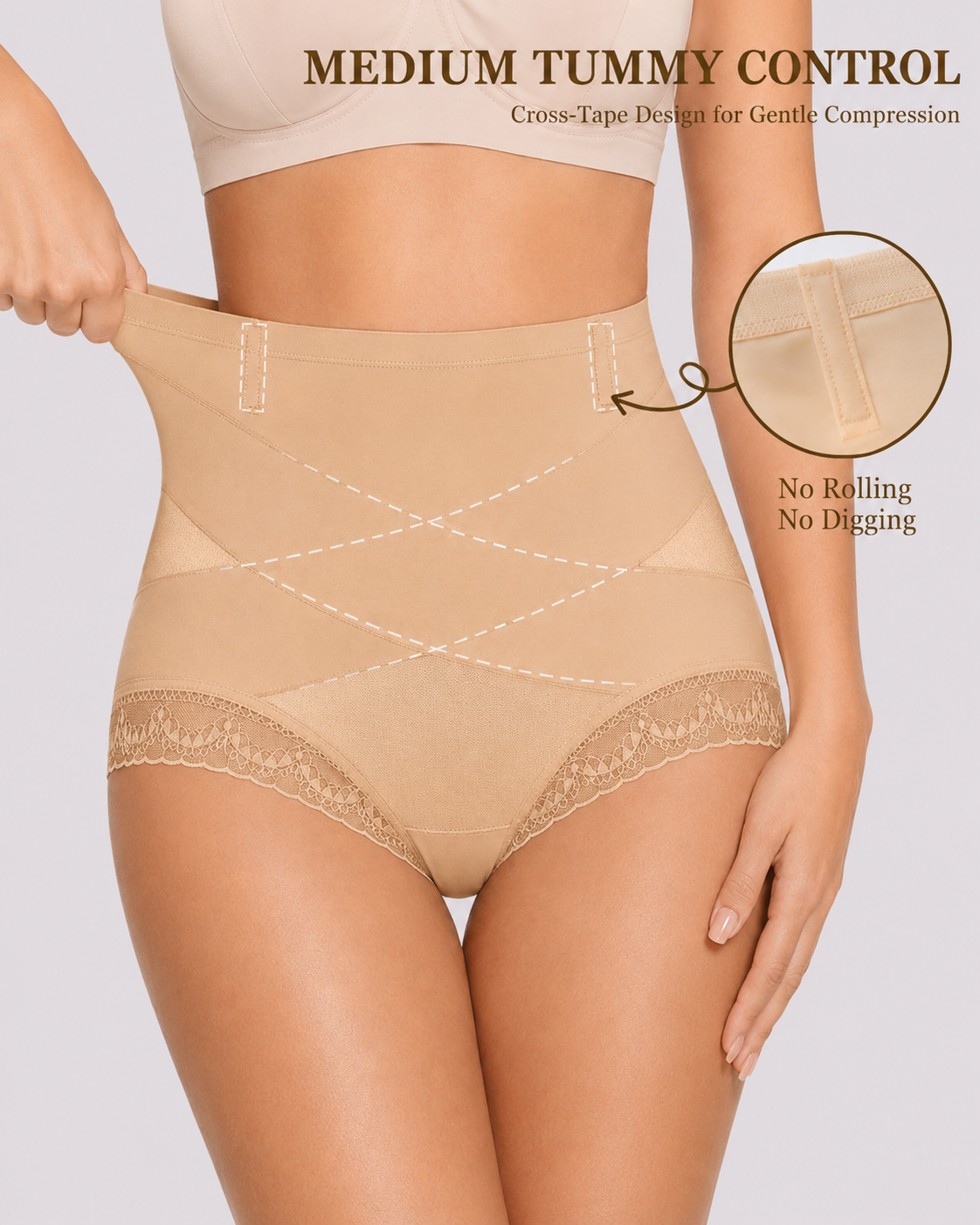 High Waist Tummy Control Lace Trim Shaping Panties