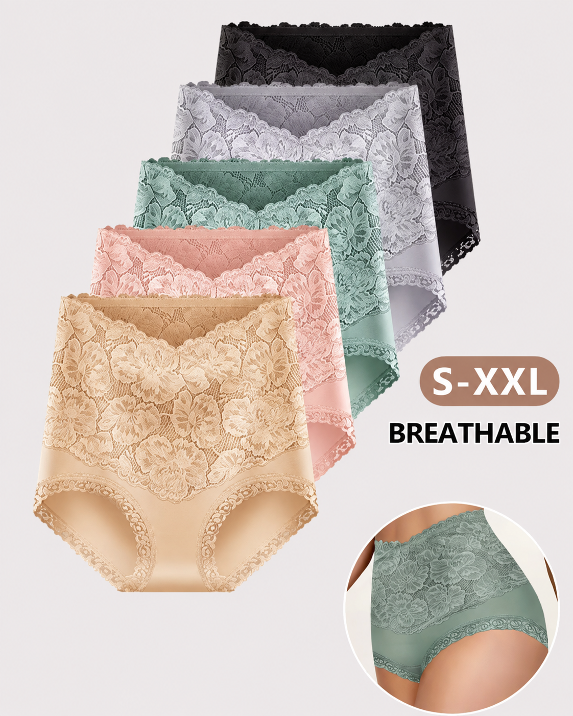 High Waist Tummy Control Lace Cotton Briefs