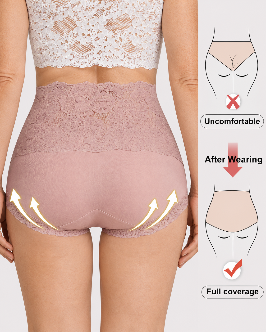 High Waist Tummy Control Lace Cotton Briefs