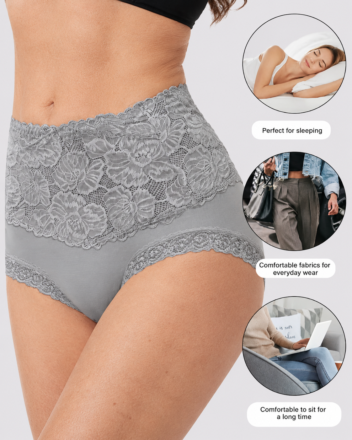 High Waist Tummy Control Lace Cotton Briefs