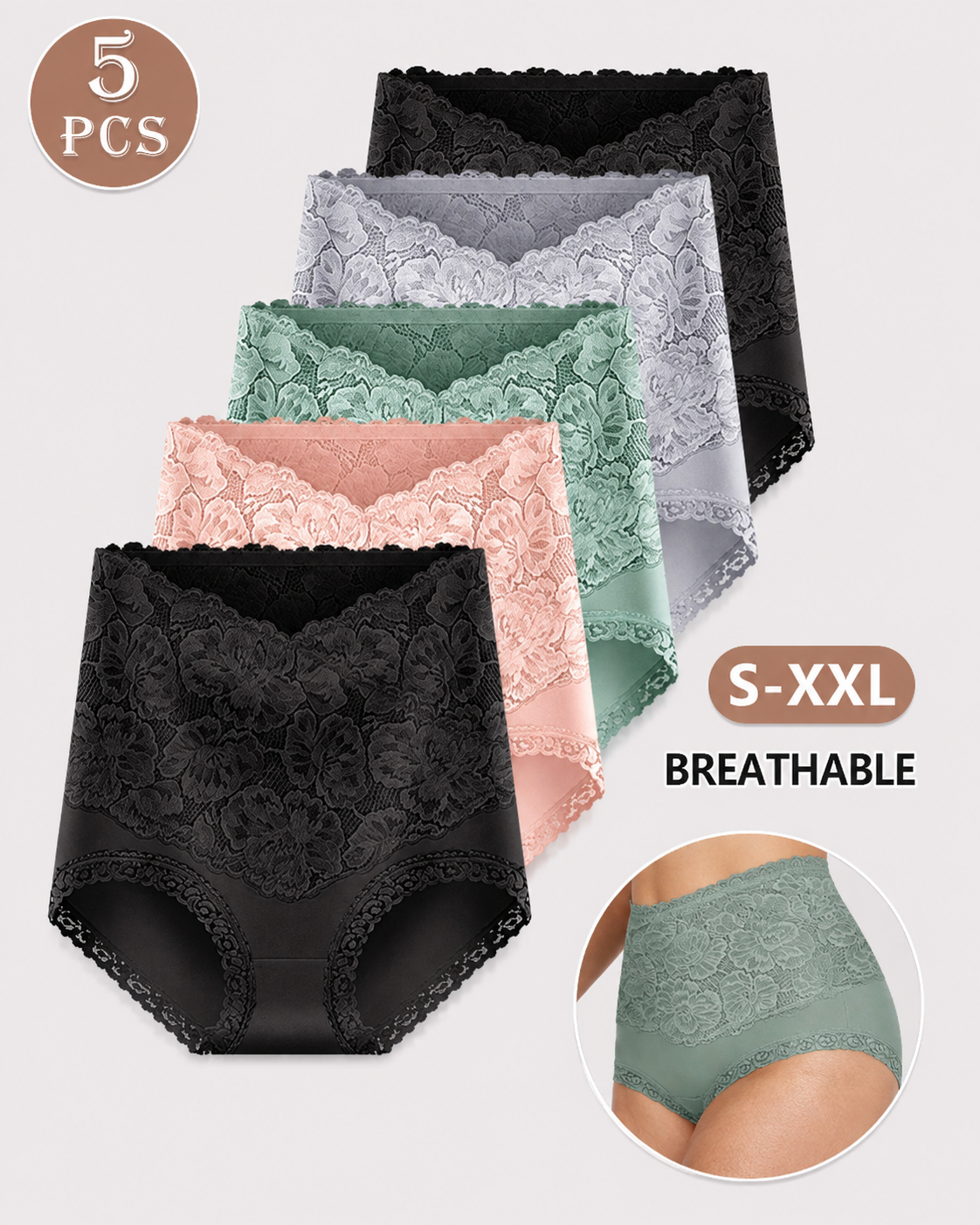 High Waist Tummy Control Lace Cotton Briefs