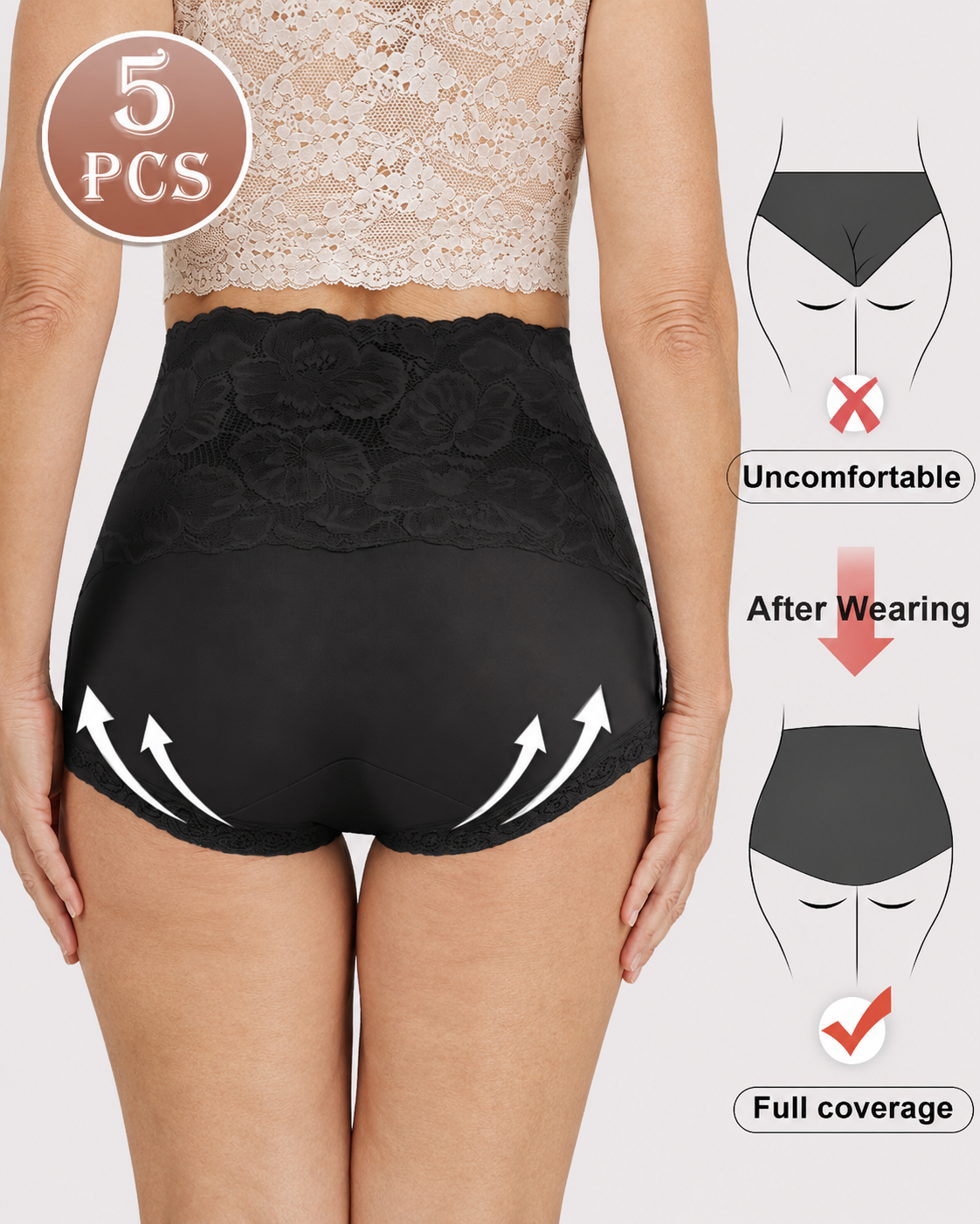 High Waist Tummy Control Lace Cotton Briefs
