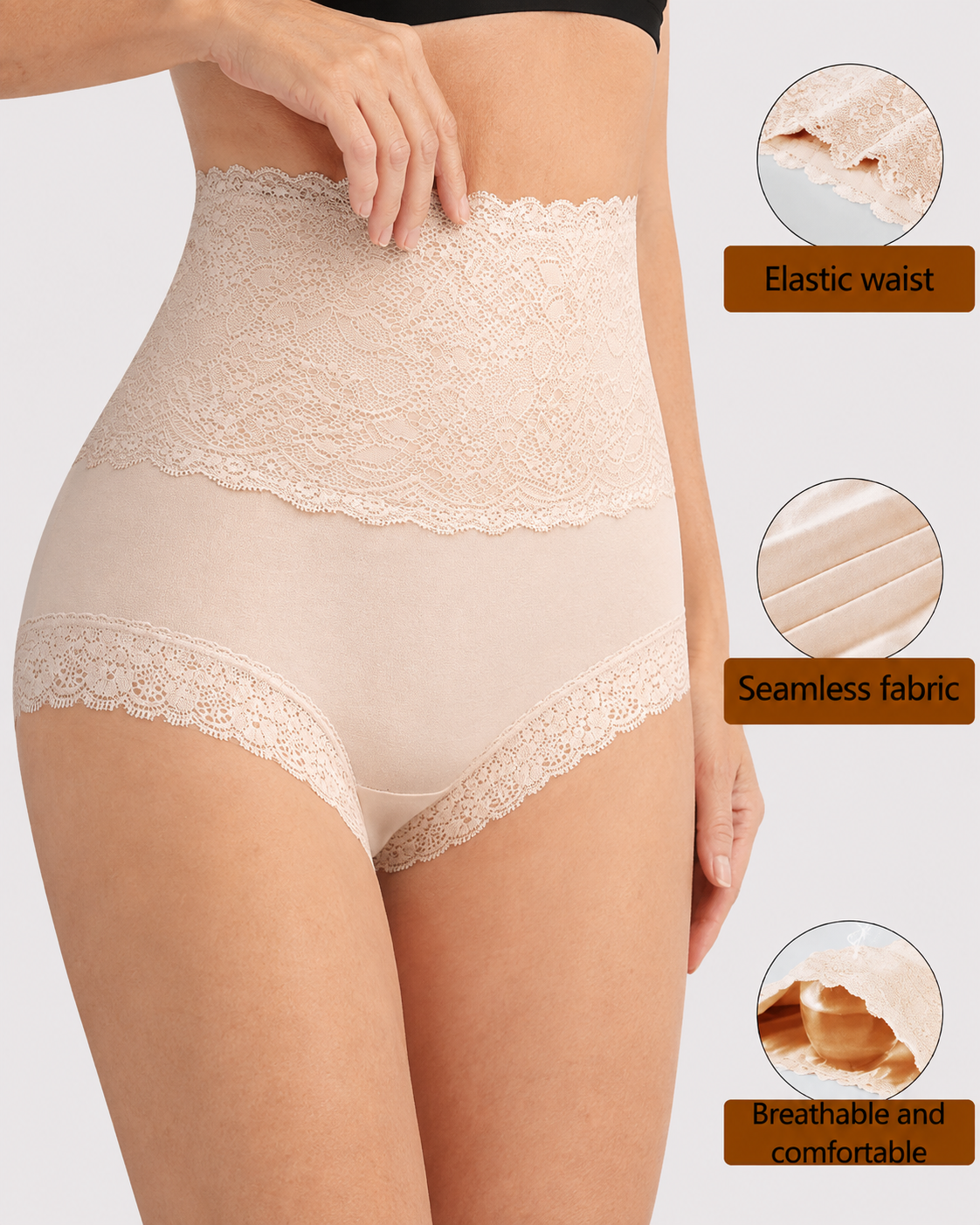 High Waist Tummy Control Lace Cotton Briefs