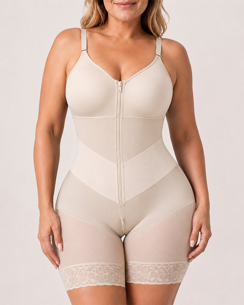 Full Body Shaping Lace Trim Shapewear Bodysuit