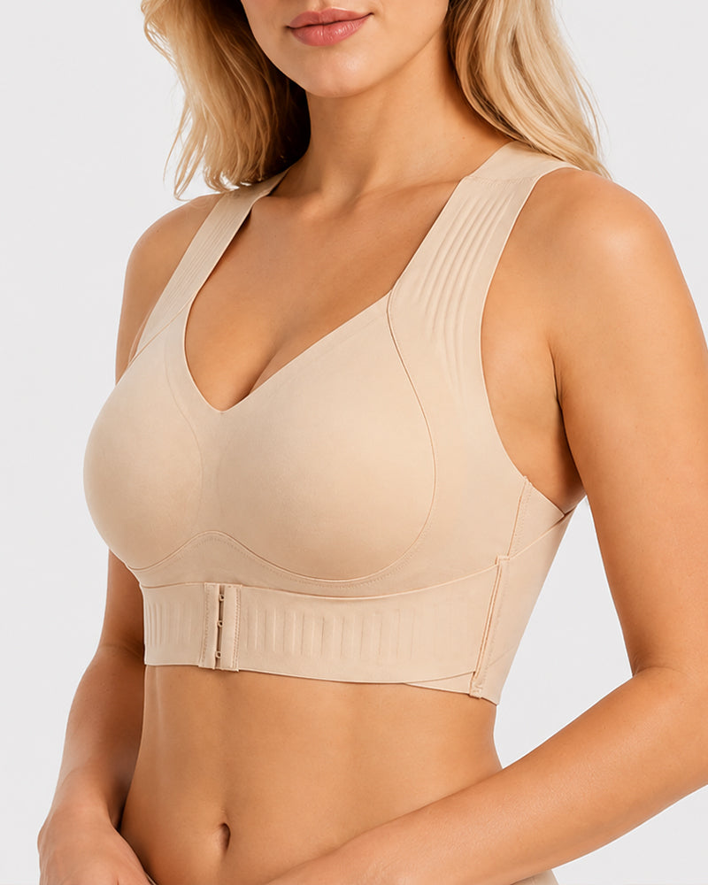 Front Closure Cross Back Wireless Posture Seamless Support Bra