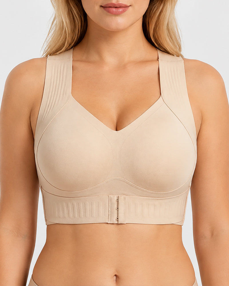 Front Closure Cross Back Wireless Posture Seamless Support Bra