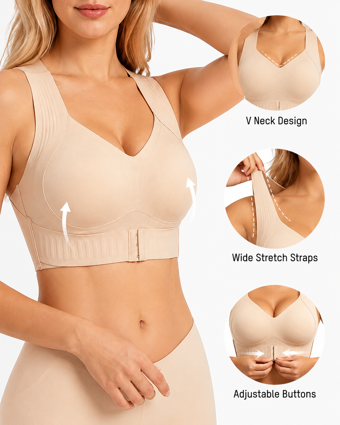 Front Closure Cross Back Wireless Posture Seamless Support Bra