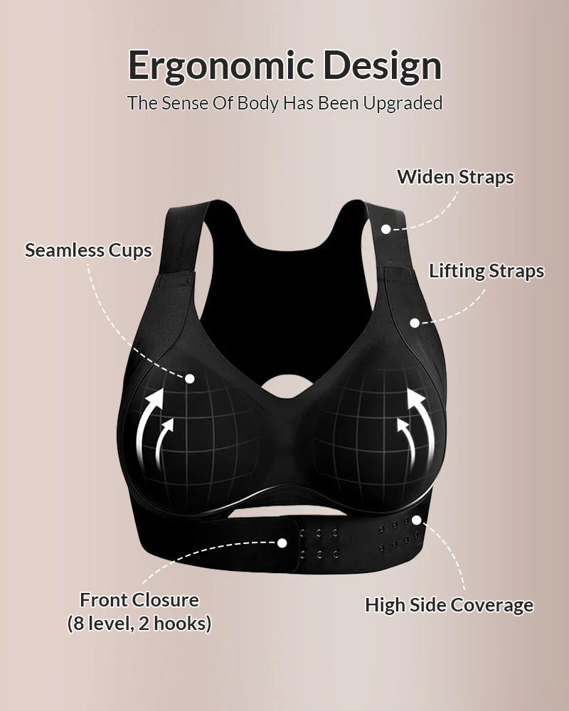 Front Closure Cross Back Wireless Posture Seamless Support Bra