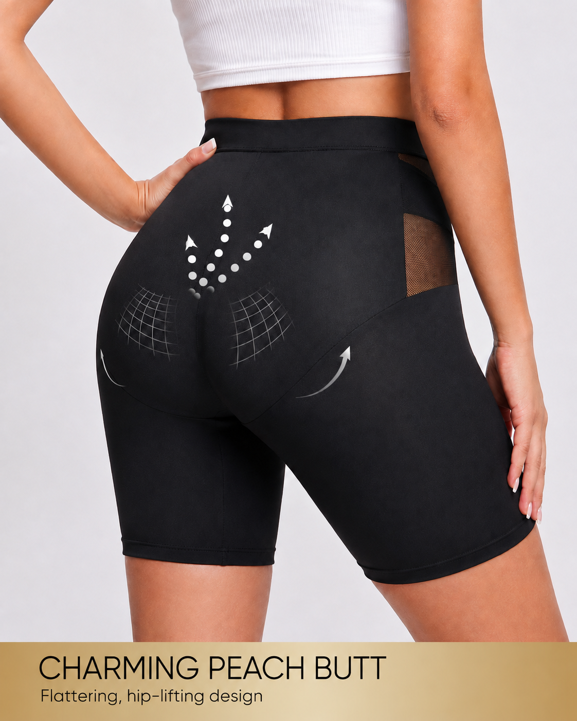High Waist Tummy Control Sheer Mesh Patchwork Shaping Shorts