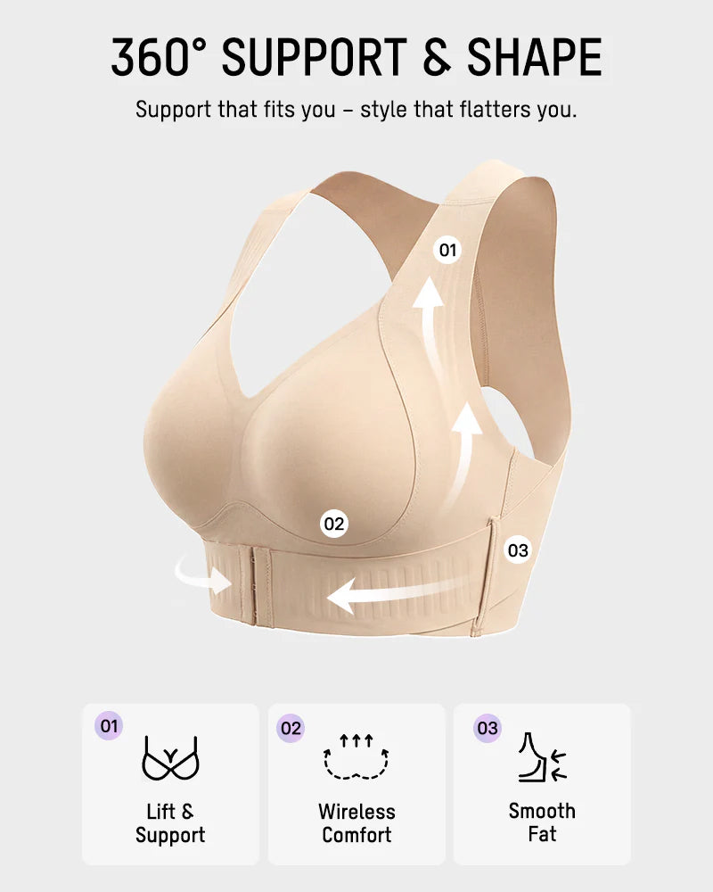 Front Closure Cross Back Wireless Posture Seamless Support Bra