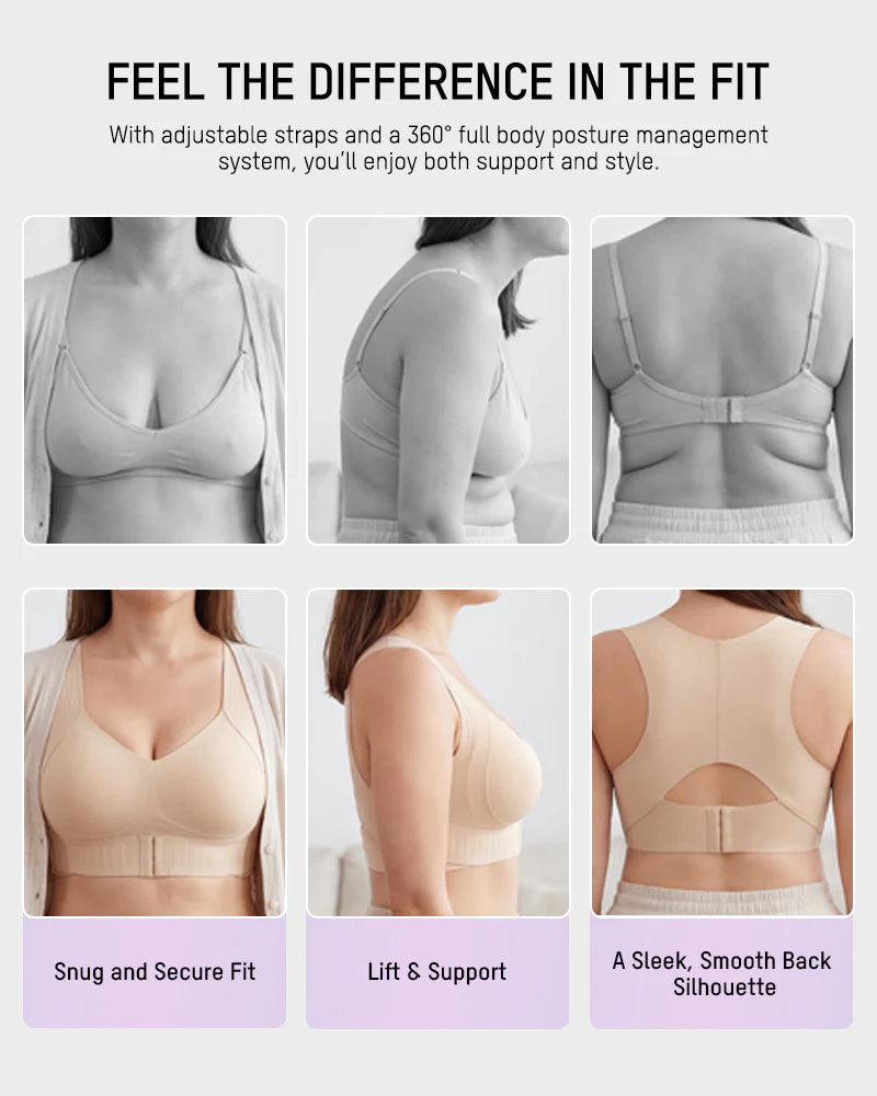 Front Closure Cross Back Wireless Posture Seamless Support Bra