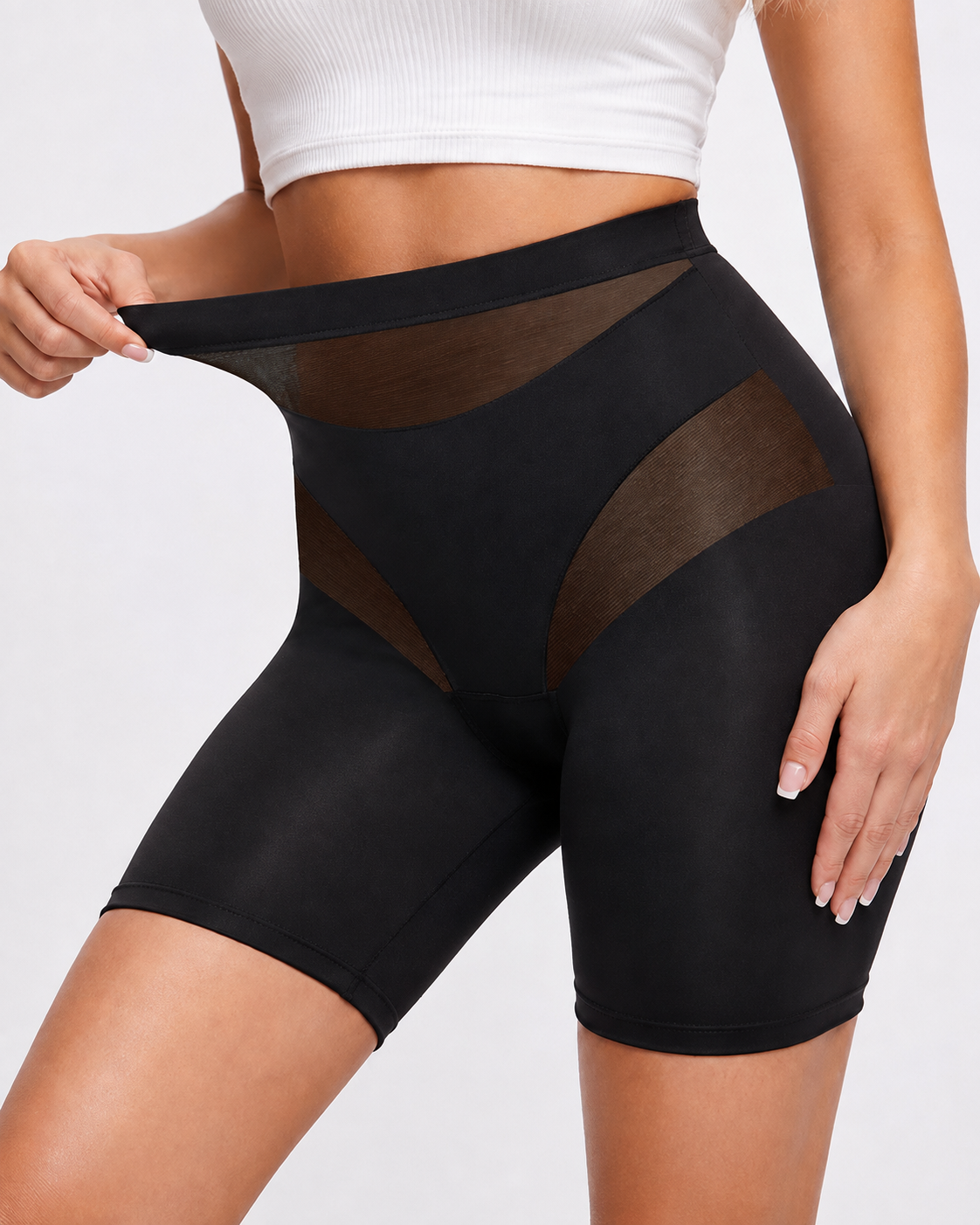 Tummy Control Sheer Mesh Patchwork Shaping Shorts Secondary image