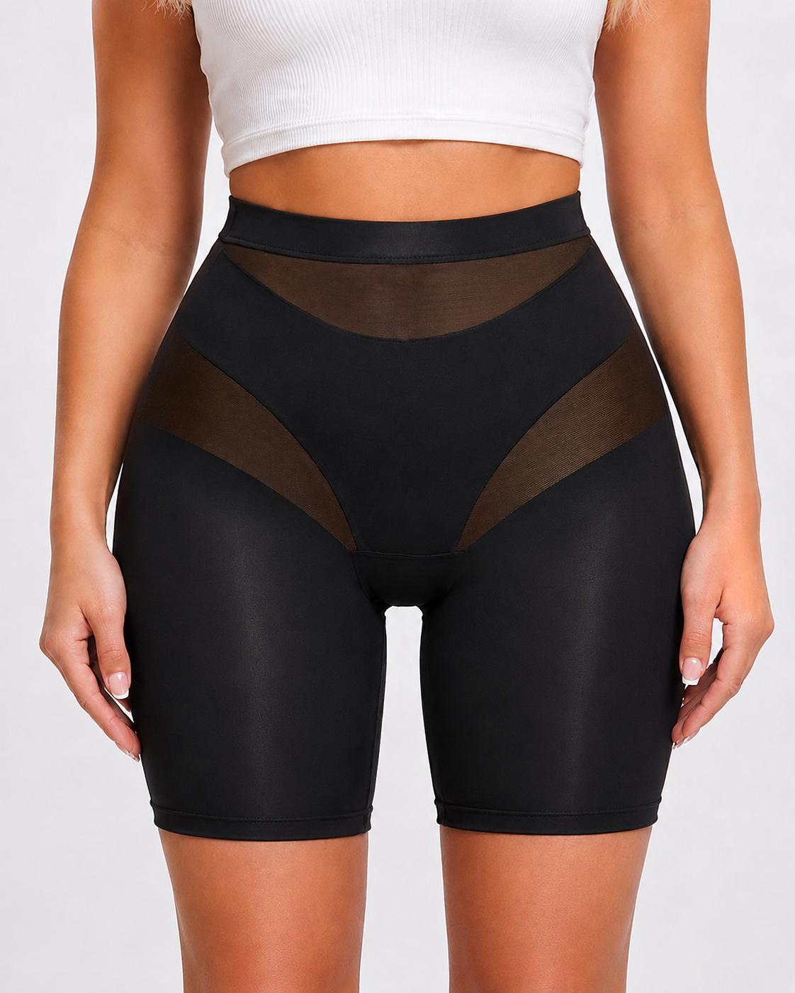 Tummy Control Sheer Mesh Patchwork Shaping Shorts Main image