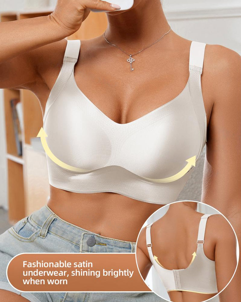 Wireless Lift Satin Wide-Strap Support Bra