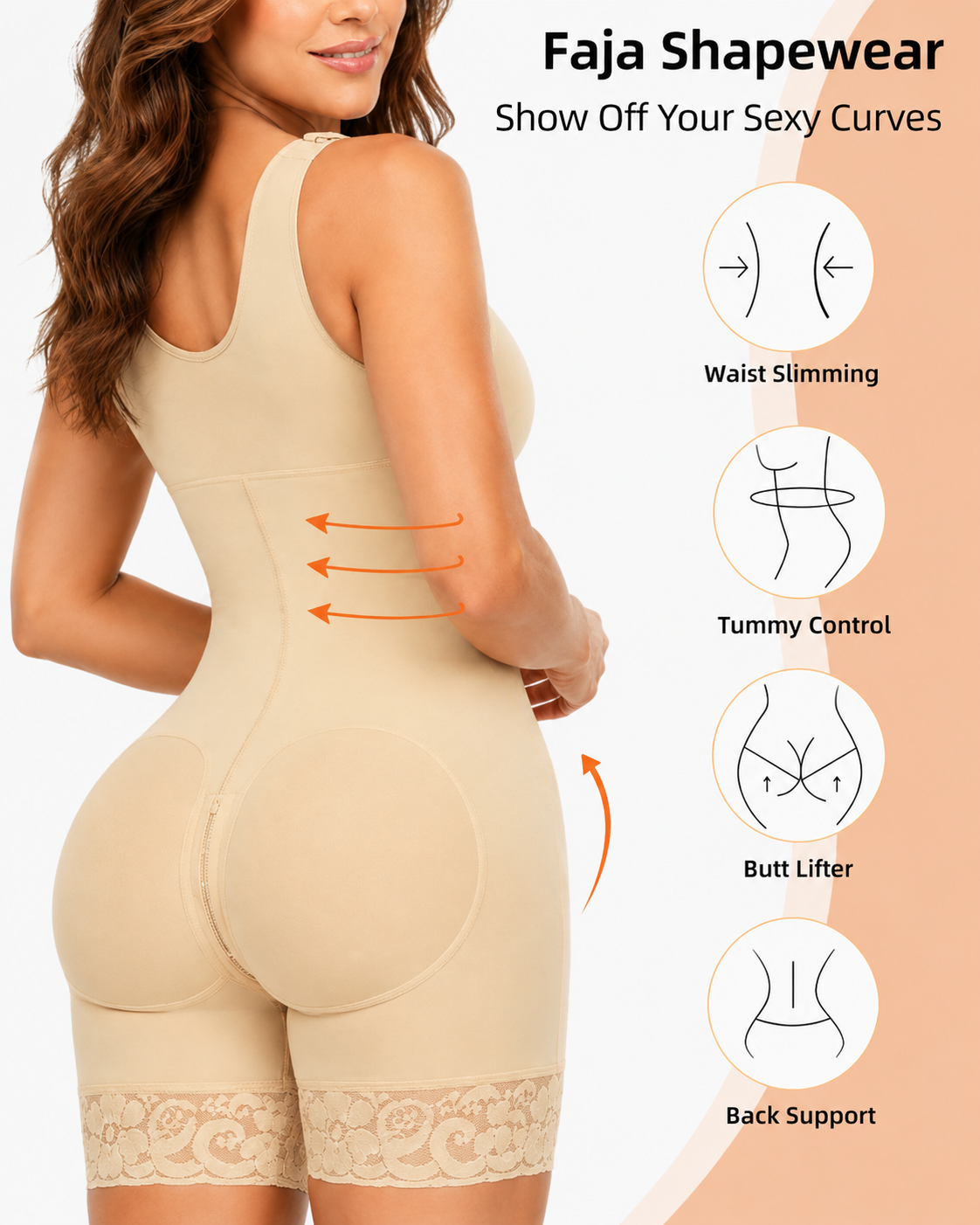 Tummy Control Front-Hook Lace-Trim Shapewear Bodysuit