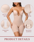 Tummy Control Seamless Plunge Mid-Thigh Shapewear Bodysuit