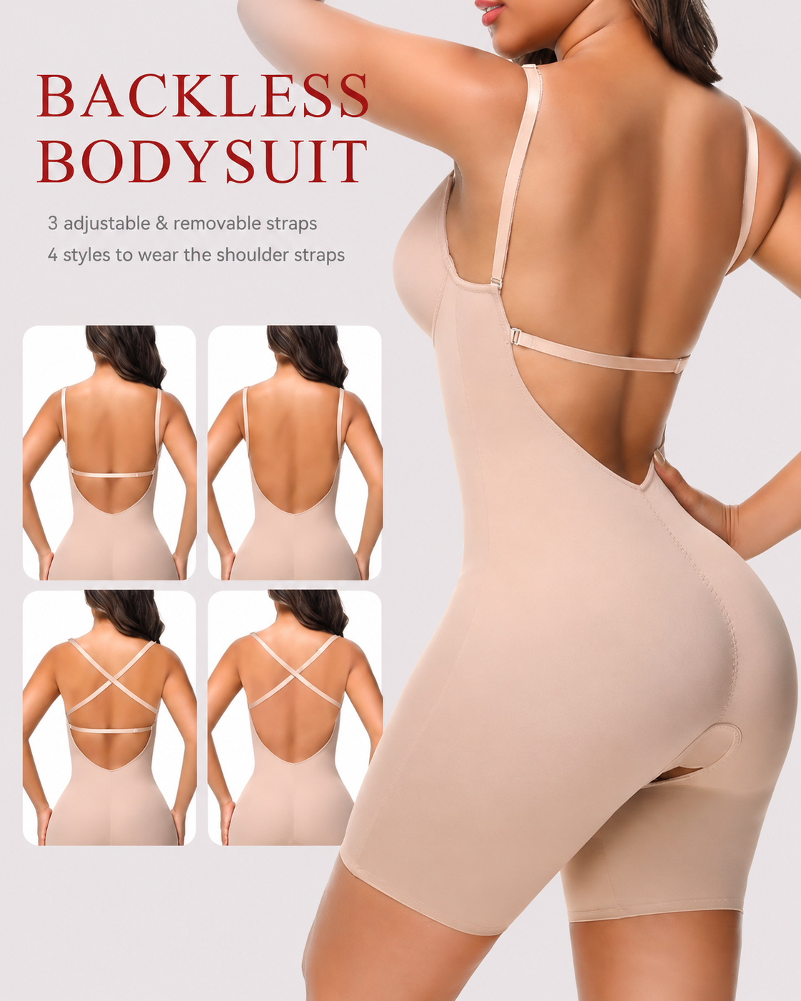 Tummy Control Seamless Plunge Mid-Thigh Shapewear Bodysuit
