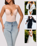 Tummy Control Seamless Plunge Mid-Thigh Shapewear Bodysuit