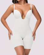 Tummy Control Seamless Plunge Mid-Thigh Shapewear Bodysuit